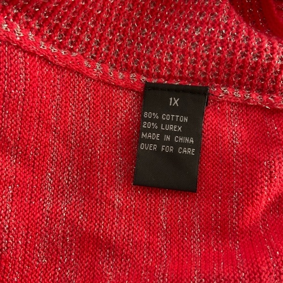 Alyx Open Cardigan Shrug Metallic Batwing Sleeve Cropped Poppy Coral Plus 1X - Picture 10 of 16